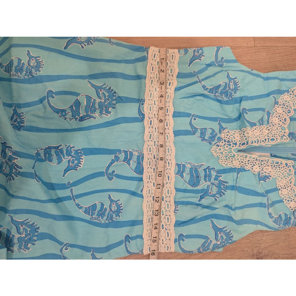 Women's Vintage Lilly Pulitzer Mini Dress Size 10 Blue White Seahorse Print Lace - Picture 8 of 10